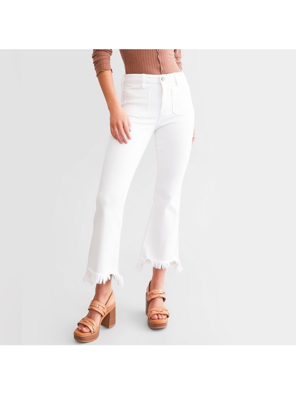 Hidden Jeans Happi High-Rise Cropped Flare Jeans - White size 29
